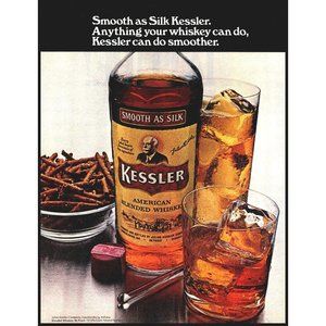 1971 Kessler American Whiskey Vintage Print Ad Pretzels High Ball Rocks Glasses